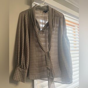 Checkered Blouse with Tie Neck